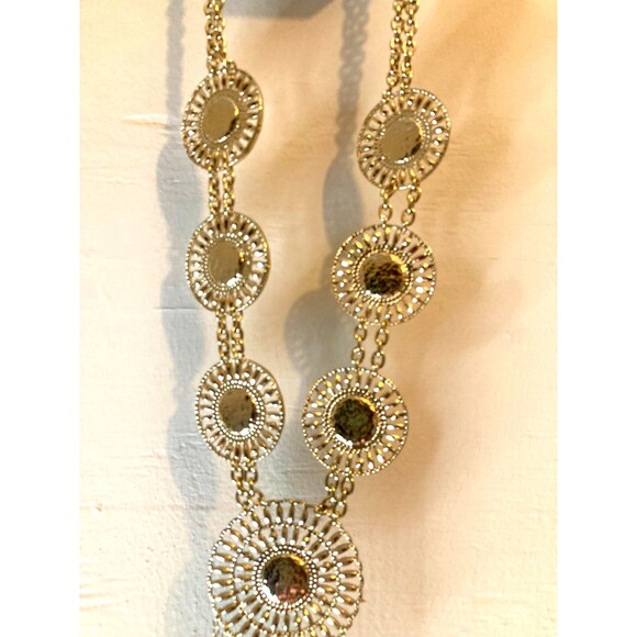 EXPRESS Metallic Gold Tone Tribal Boho Circle Station Statement Necklace 21" NEW - Picture 4 of 6